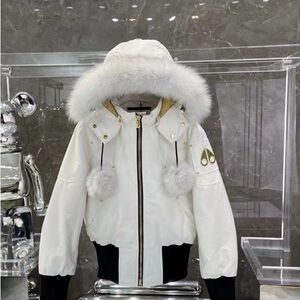 Moose Knuckls White Fur-Trimmed Hooded Jacket S size